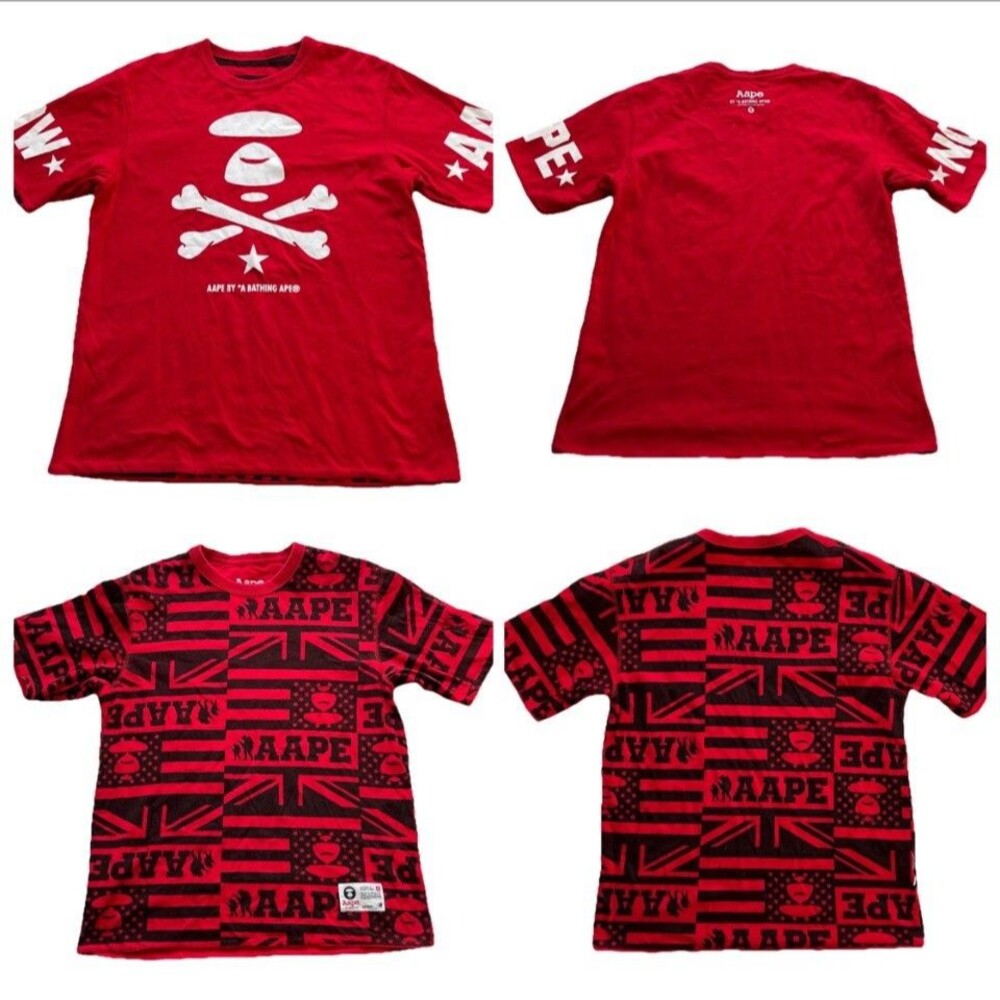 AAPE BY A BATHING APE Bape X-Bone Moonface Reversible Tee Short Sleeve Red Sz M